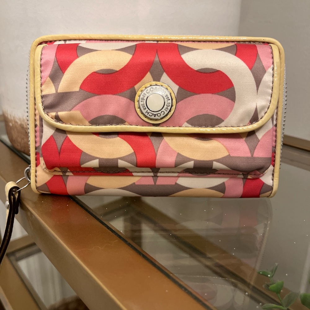 Coach Multicolor Signature Print Wristlet Wallet